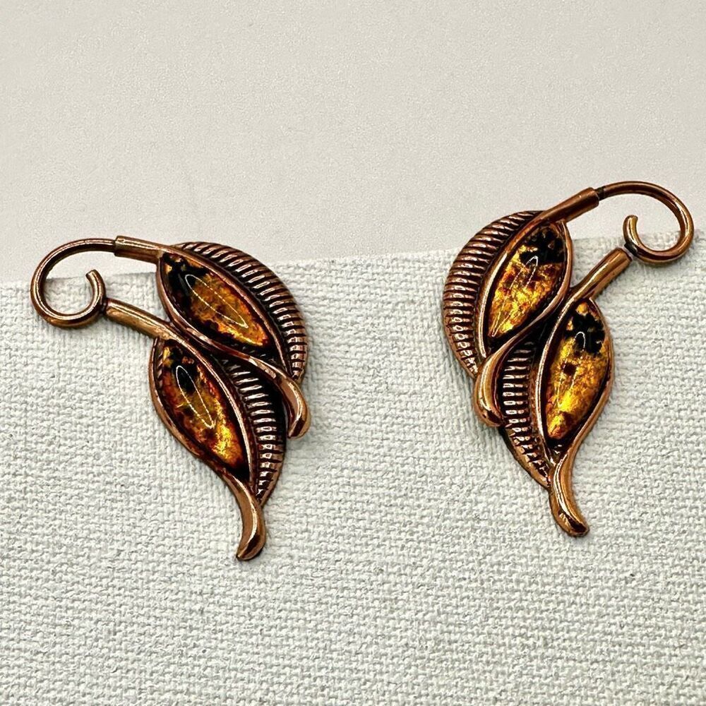 Matisse vintage copper red foil clip on earrings